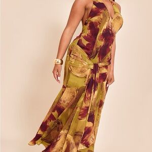PrettyLittleThing Red and Yellow Maxi Dress